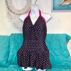 Black and Pink polka dot swim dress